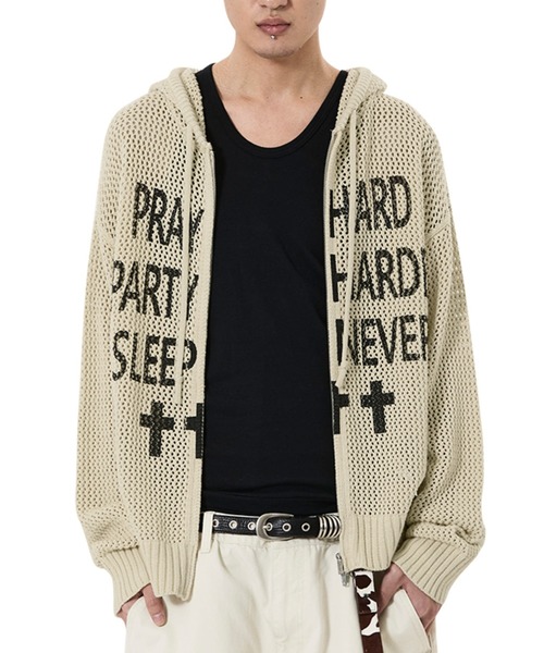 OY/オーワイ』PRAY HARD KNIT HOODIE ZIP UP/プレイハードニットジップ