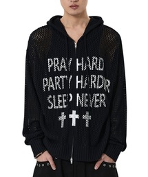 『OY/オーワイ』PRAY HARD KNIT HOODIE ZIP UP/プレイハードニットジップアップパーカー