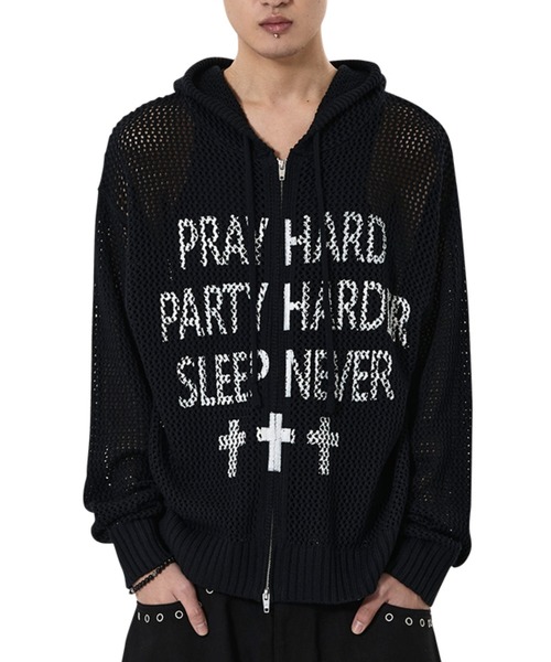 OY/オーワイ』PRAY HARD KNIT HOODIE ZIP UP/プレイハードニットジップ