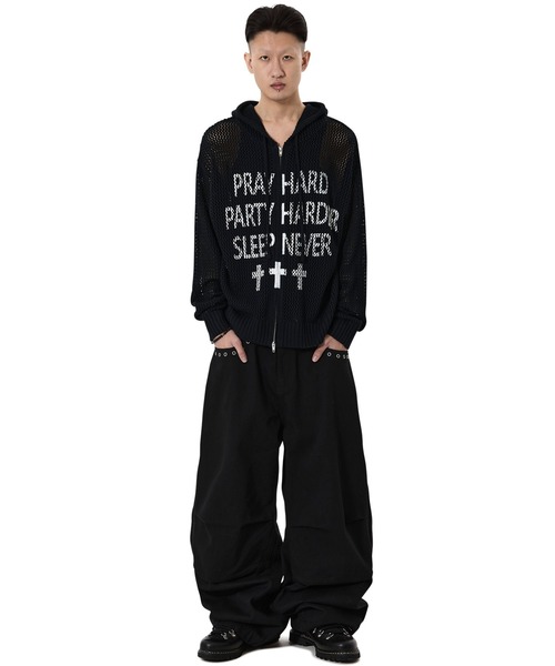 OY/オーワイ』PRAY HARD KNIT HOODIE ZIP UP/プレイハードニットジップ