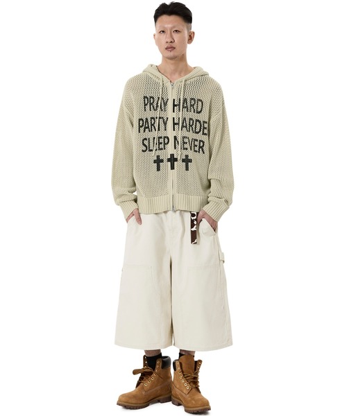OY（オーワイ）の「『OY/オーワイ』PRAY HARD KNIT HOODIE ZIP UP/プレイハードニットジップアップパーカー（パーカー・メンズ・ブラック/アイボリー・L/M）」の14枚目の写真