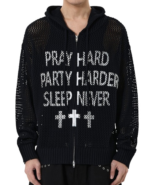 OY/オーワイ』PRAY HARD KNIT HOODIE ZIP UP/プレイハードニットジップ