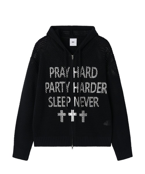 OY（オーワイ）の「『OY/オーワイ』PRAY HARD KNIT HOODIE ZIP UP/プレイハードニットジップアップパーカー（パーカー・メンズ・ブラック/アイボリー・L/M）」の17枚目の写真