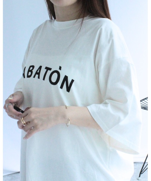 amini(アミニ)の「ロゴビッグワイドTシャツ(Tシャツ/カットソー・レディース・ブラック/ピンク/オフホワイト・MEDIUM)」の6枚目の写真
