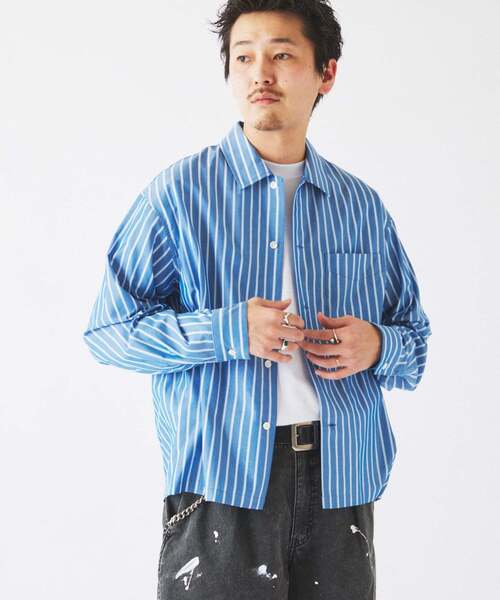 JOURNAL STANDARD relume（ジャーナルスタンダード　レリューム）の「JAMES FABRIC / ジェームスファブリック レーヨンブレンド ストライプ シャツ（シャツ/ブラウス・メンズ・ライトグリーン/ストーン/サックスブルー/ライトグレー/ブルー・MEDIUM/LARGE）」の15枚目の写真