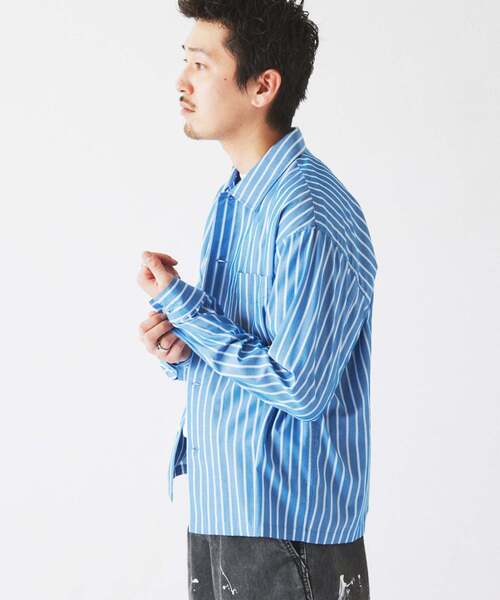 JOURNAL STANDARD relume（ジャーナルスタンダード　レリューム）の「JAMES FABRIC / ジェームスファブリック レーヨンブレンド ストライプ シャツ（シャツ/ブラウス・メンズ・ライトグリーン/ストーン/サックスブルー/ライトグレー/ブルー・MEDIUM/LARGE）」の17枚目の写真