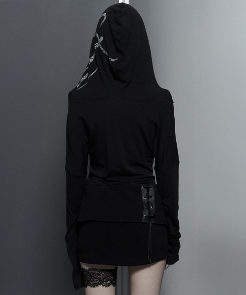 ETRE AU SOMMET(エトレオソメ)の「Lettering Hooded Slim-Fit Long Sleeve Top (Black)(Tシャツ/カットソー・レディース・ブラック・FREE)」の3枚目の写真