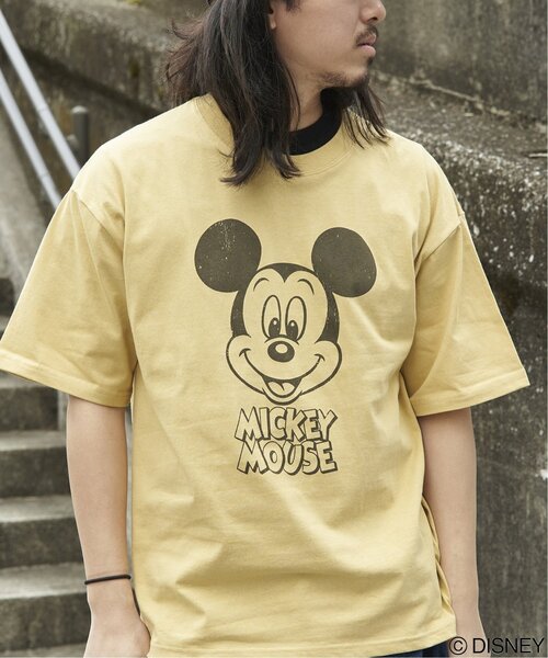 MICKEY MOUSE(ミッキーマウス)の「Mickey Mouse ミッキーマウス USED風フェイスプリントTシャツ(Tシャツ/カットソー・メンズ・ブラック/アイボリー/イエロー/ダークブルー・M/L/LL)」の4枚目の写真
