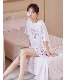 ONLINE限定】【接触冷感】ケーキワンポイントTシャツ&ハート柄ロング