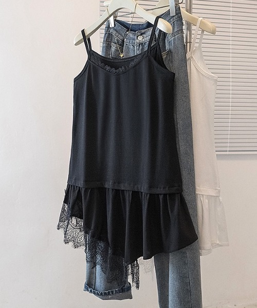 yuue' ( wear )(ユーイ)の「レースレイヤードチュニックキャミソール/ミニワンピース(キャミソール・レディース・ブラック/ホワイト・FREE)」の16枚目の写真