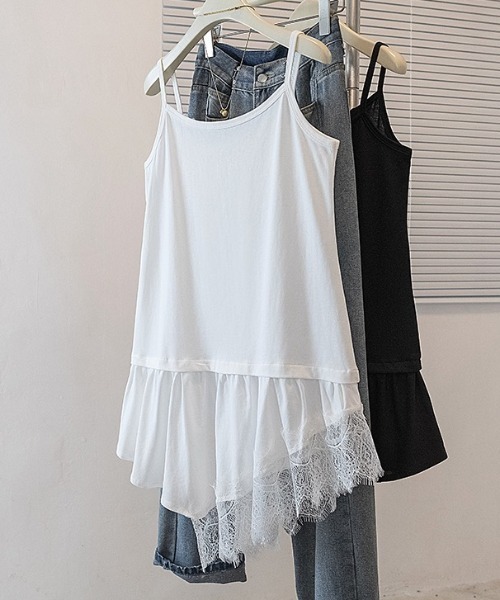 yuue' ( wear )(ユーイ)の「レースレイヤードチュニックキャミソール/ミニワンピース(キャミソール・レディース・ブラック/ホワイト・FREE)」の9枚目の写真