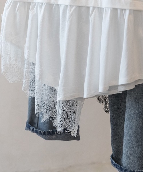 yuue' ( wear )(ユーイ)の「レースレイヤードチュニックキャミソール/ミニワンピース(キャミソール・レディース・ブラック/ホワイト・FREE)」の11枚目の写真