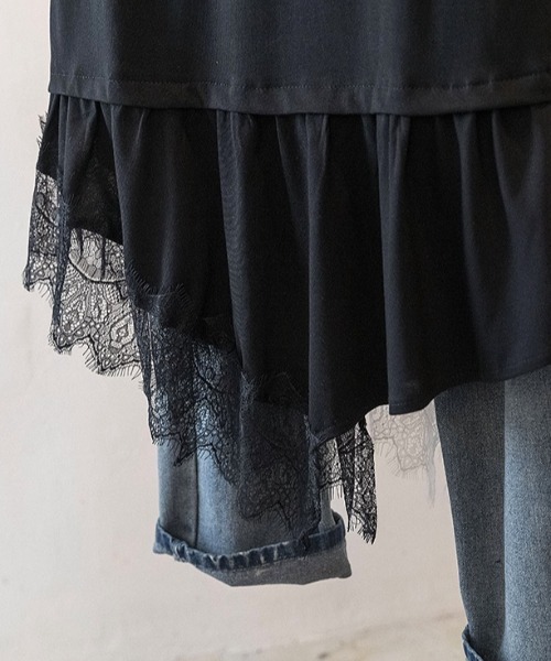 yuue' ( wear )(ユーイ)の「レースレイヤードチュニックキャミソール/ミニワンピース(キャミソール・レディース・ブラック/ホワイト・FREE)」の18枚目の写真