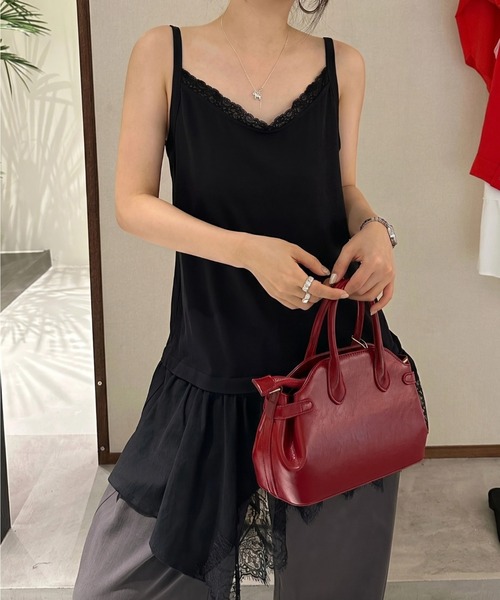 yuue' ( wear )(ユーイ)の「レースレイヤードチュニックキャミソール/ミニワンピース(キャミソール・レディース・ブラック/ホワイト・FREE)」の13枚目の写真