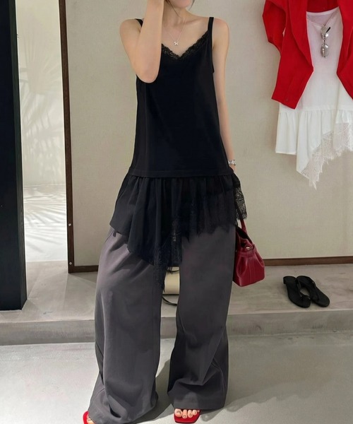 yuue' ( wear )(ユーイ)の「レースレイヤードチュニックキャミソール/ミニワンピース(キャミソール・レディース・ブラック/ホワイト・FREE)」の12枚目の写真