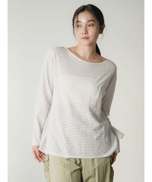 FIKA.(フィーカ)の「Back conscious border Tee(Tシャツ/カットソー・レディース・ブラック/オレンジ/ライトグレー・FREE)」の1枚目の写真