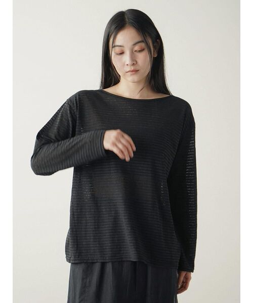 FIKA.(フィーカ)の「Back conscious border Tee(Tシャツ/カットソー・レディース・ブラック/オレンジ/ライトグレー・FREE)」の2枚目の写真