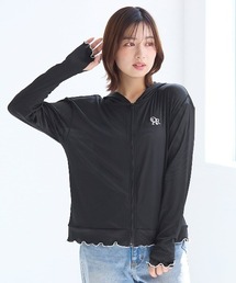 tutuanna（チュチュアンナ）の「ロゴ刺繍配色メローリブUVカットパーカー(ショート丈)（パーカー）」