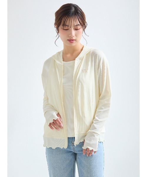 tutuanna(チュチュアンナ)の「ロゴ刺繍配色メローリブUVカットパーカー(パーカー・レディース・ライトグレー/チョコ/スモークピンク/ブラック/クリーム・M)」の11枚目の写真