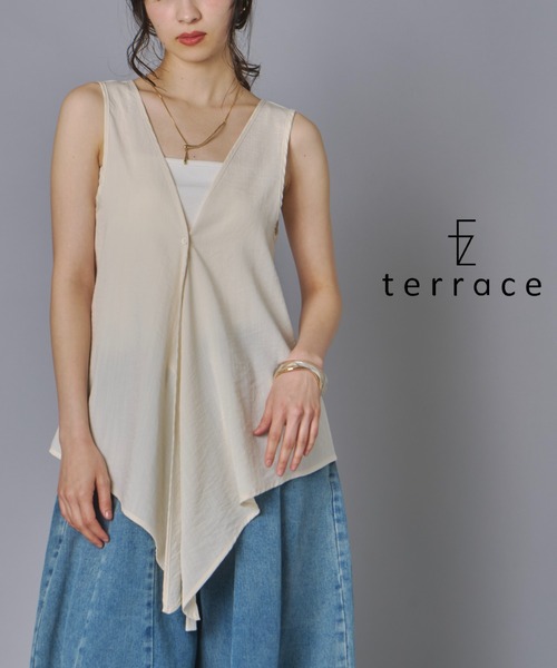 terrace(テラス)の「ドレープフリルノースリーブ(シャツ/ブラウス・レディース・チャコール/ベージュ/キナリ/ブラック・FREE)」の2枚目の写真