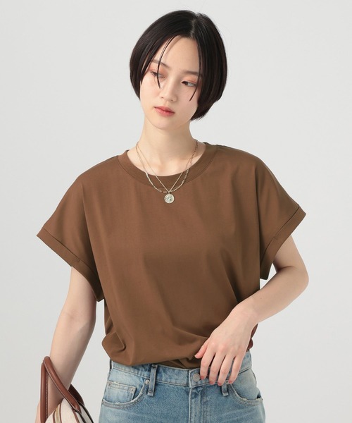 BAYFLOW（ベイフロー）の「マルチファンクションフレンチスリーブT[汗ジミ防止/UV防止/接触冷感/抗ピリング/遮熱/抗菌防臭/イージーケア]（Tシャツ/カットソー・レディース・チャコール/ブラウン/オフホワイト・SMALL/MEDIUM）」の17枚目の写真
