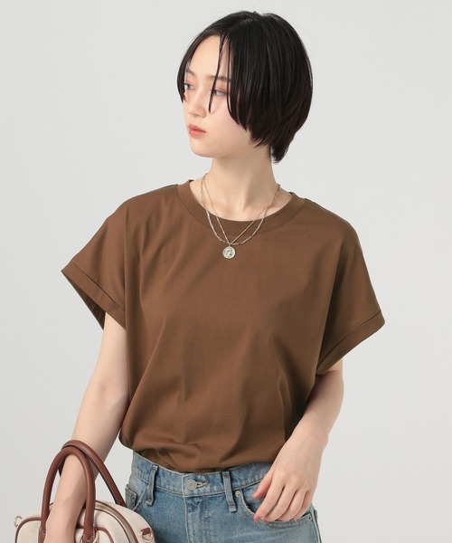 BAYFLOW（ベイフロー）の「マルチファンクションフレンチスリーブT[汗ジミ防止/UV防止/接触冷感/抗ピリング/遮熱/抗菌防臭/イージーケア]（Tシャツ/カットソー・レディース・チャコール/ブラウン/オフホワイト・SMALL/MEDIUM）」の19枚目の写真