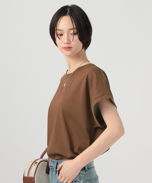 BAYFLOW（ベイフロー）の「マルチファンクションフレンチスリーブT[汗ジミ防止/UV防止/接触冷感/抗ピリング/遮熱/抗菌防臭/イージーケア]（Tシャツ/カットソー・レディース・チャコール/ブラウン/オフホワイト・SMALL/MEDIUM）」の20枚目の写真