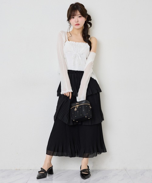 one after another NICE CLAUP(ワンアフターアナザーナイスクラップ)の「プリーツイレヘムロングスカート(スカート・レディース・アイボリー/ブラック/ドット・FREE)」の13枚目の写真