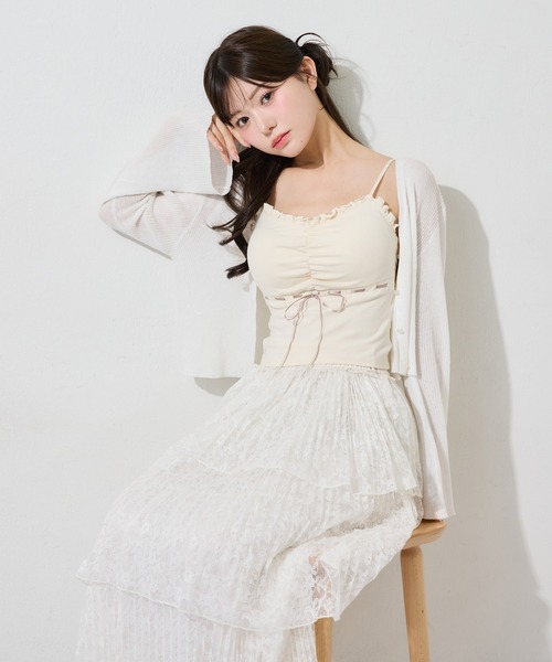 one after another NICE CLAUP(ワンアフターアナザーナイスクラップ)の「プリーツイレヘムロングスカート(スカート・レディース・アイボリー/ブラック/ドット・FREE)」の16枚目の写真