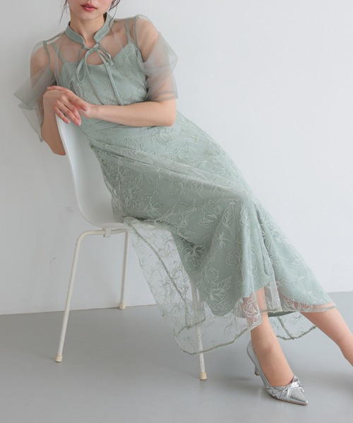 haremode(ハレモード)の「【haremode】ボレロ付き2WAYシアーチュールフレアドレス 326286(ドレス・レディース・グリーン/ライトブルー/ブラック・L/M/S)」の2枚目の写真