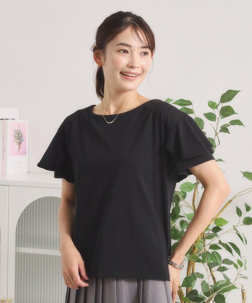 ITS'DEMO(イッツデモ)の「【冷感/遮熱】バックフリルTシャツ(Tシャツ/カットソー・レディース・ブラック/サックスブルー/オフホワイト・00)」の2枚目の写真