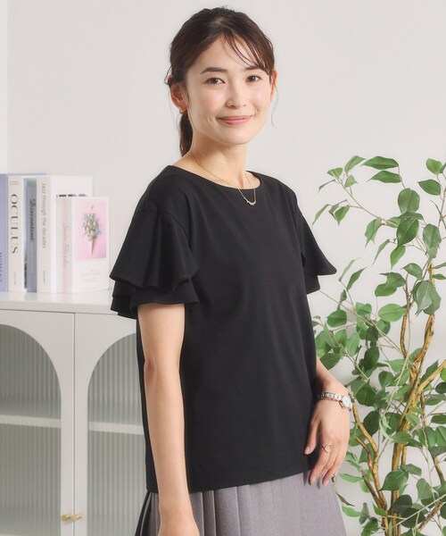 ITS'DEMO(イッツデモ)の「【冷感/遮熱】バックフリルTシャツ(Tシャツ/カットソー・レディース・ブラック/サックスブルー/オフホワイト・00)」の12枚目の写真