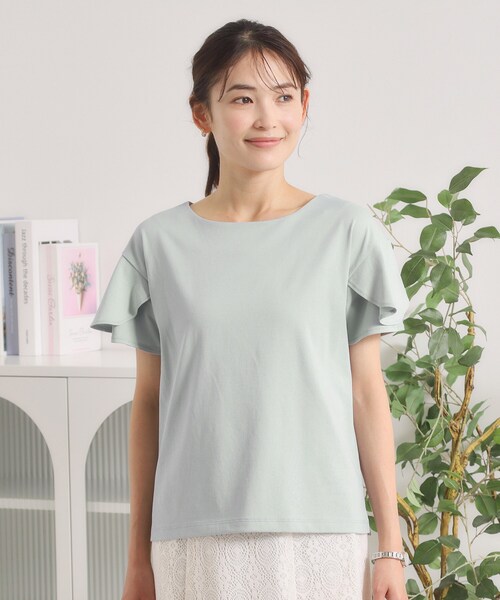 ITS'DEMO(イッツデモ)の「【冷感/遮熱】バックフリルTシャツ(Tシャツ/カットソー・レディース・ブラック/サックスブルー/オフホワイト・00)」の7枚目の写真