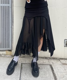アシメヘム ガーター シフォンスカート