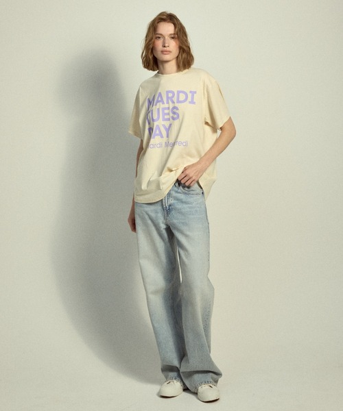Mardi Mercredi(マルディメクルディ)の「TSHIRT DU MARDI / Tシャツ ドゥ マルディ(Tシャツ/カットソー・レディース・オレンジ/ブラウン/ブルー/クリーム/パープル/アイボリー系1/オリーブ/アイボリー系2・FREE)」の3枚目の写真