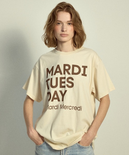 Mardi Mercredi(マルディメクルディ)の「TSHIRT DU MARDI / Tシャツ ドゥ マルディ(Tシャツ/カットソー・レディース・オレンジ/ブラウン/ブルー/クリーム/パープル/アイボリー系1/オリーブ/アイボリー系2・FREE)」の4枚目の写真