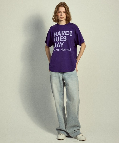 Mardi Mercredi(マルディメクルディ)の「TSHIRT DU MARDI / Tシャツ ドゥ マルディ(Tシャツ/カットソー・レディース・オレンジ/ブラウン/ブルー/クリーム/パープル/アイボリー系1/オリーブ/アイボリー系2・FREE)」の7枚目の写真