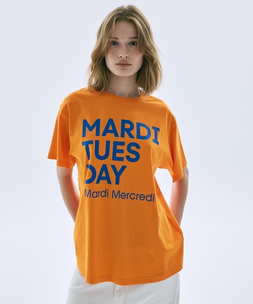 Mardi Mercredi(マルディメクルディ)の「TSHIRT DU MARDI / Tシャツ ドゥ マルディ(Tシャツ/カットソー・レディース・オレンジ/ブラウン/ブルー/クリーム/パープル/アイボリー系1/オリーブ/アイボリー系2・FREE)」の8枚目の写真