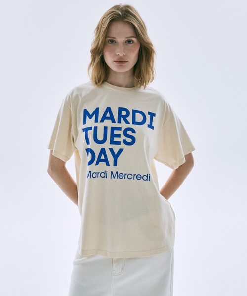 Mardi Mercredi(マルディメクルディ)の「TSHIRT DU MARDI / Tシャツ ドゥ マルディ(Tシャツ/カットソー・レディース・オレンジ/ブラウン/ブルー/クリーム/パープル/アイボリー系1/オリーブ/アイボリー系2・FREE)」の1枚目の写真