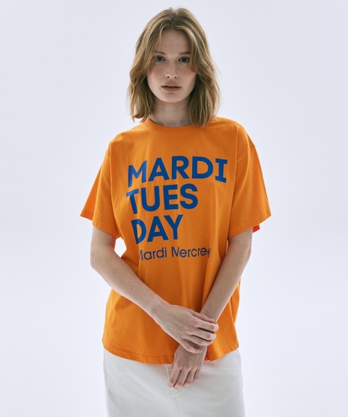 Mardi Mercredi(マルディメクルディ)の「TSHIRT DU MARDI / Tシャツ ドゥ マルディ(Tシャツ/カットソー・レディース・オレンジ/ブラウン/ブルー/クリーム/パープル/アイボリー系1/オリーブ/アイボリー系2・FREE)」の21枚目の写真