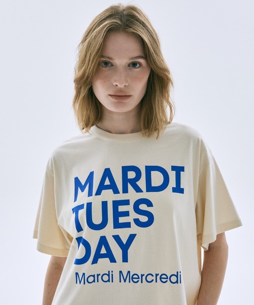 Mardi Mercredi(マルディメクルディ)の「TSHIRT DU MARDI / Tシャツ ドゥ マルディ(Tシャツ/カットソー・レディース・オレンジ/ブラウン/ブルー/クリーム/パープル/アイボリー系1/オリーブ/アイボリー系2・FREE)」の14枚目の写真