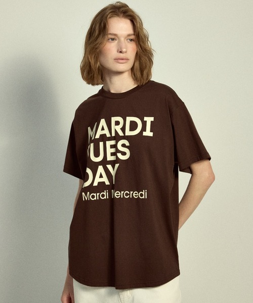 Mardi Mercredi(マルディメクルディ)の「TSHIRT DU MARDI / Tシャツ ドゥ マルディ(Tシャツ/カットソー・レディース・オレンジ/ブラウン/ブルー/クリーム/パープル/アイボリー系1/オリーブ/アイボリー系2・FREE)」の9枚目の写真