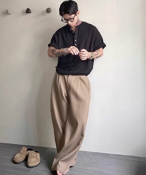 NOWLE(ノウル)の「【NOWLE】リブテクスチャー ヘンリーネック 半袖Tシャツ / ヴィンテージライク クラフトジャガード トップス(Tシャツ/カットソー・メンズ・ホワイト/ブラック・X-LARGE/LARGE/MEDIUM)」の17枚目の写真