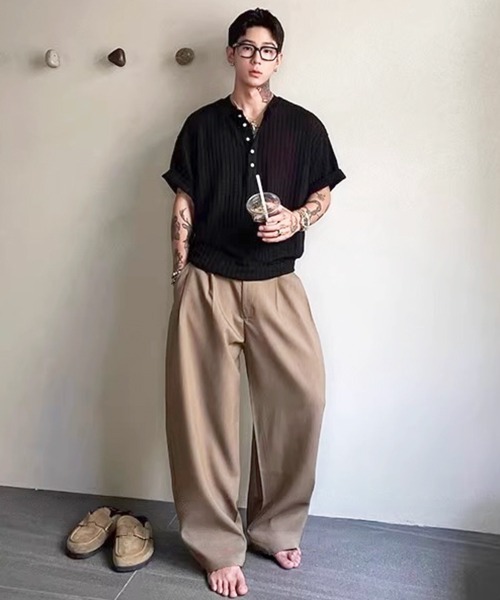 NOWLE(ノウル)の「【NOWLE】リブテクスチャー ヘンリーネック 半袖Tシャツ / ヴィンテージライク クラフトジャガード トップス(Tシャツ/カットソー・メンズ・ホワイト/ブラック・X-LARGE/LARGE/MEDIUM)」の20枚目の写真