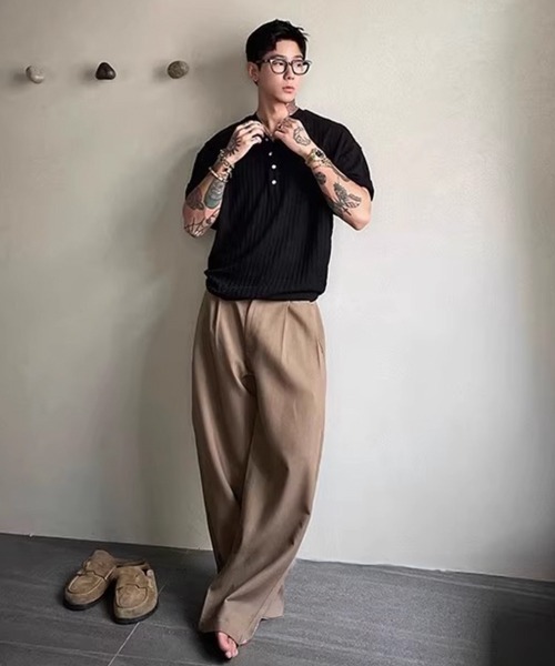 NOWLE(ノウル)の「【NOWLE】リブテクスチャー ヘンリーネック 半袖Tシャツ / ヴィンテージライク クラフトジャガード トップス(Tシャツ/カットソー・メンズ・ホワイト/ブラック・X-LARGE/LARGE/MEDIUM)」の22枚目の写真
