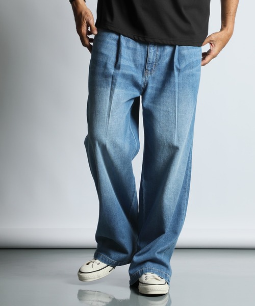 BROKEN DENIM 5PKT WIDE PANTS：ワイドストレート ワンタック5ポケット