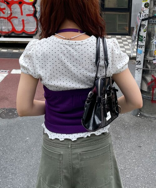 CIAOPANIC(チャオパニック)の「【WEB限定】ホルターネックレイヤードスターボタンキャミソール(Tシャツ/カットソー・レディース・パープル/ブラック・FREE)」の10枚目の写真