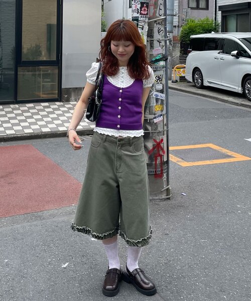 CIAOPANIC(チャオパニック)の「【WEB限定】ホルターネックレイヤードスターボタンキャミソール(Tシャツ/カットソー・レディース・パープル/ブラック・FREE)」の11枚目の写真
