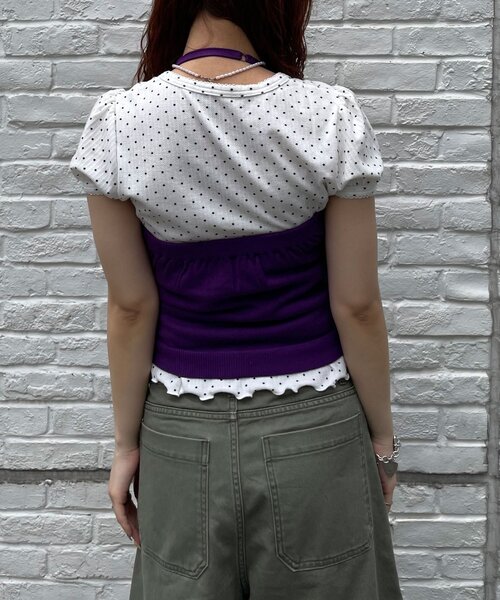 CIAOPANIC(チャオパニック)の「【WEB限定】ホルターネックレイヤードスターボタンキャミソール(Tシャツ/カットソー・レディース・パープル/ブラック・FREE)」の16枚目の写真