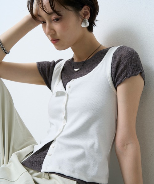 NUJOH(ヌゾ)の「Button Rib Tank Top / ボタンリブタンクトップ(タンクトップ・レディース・ライトグレー/ホワイト・FREE)」の2枚目の写真